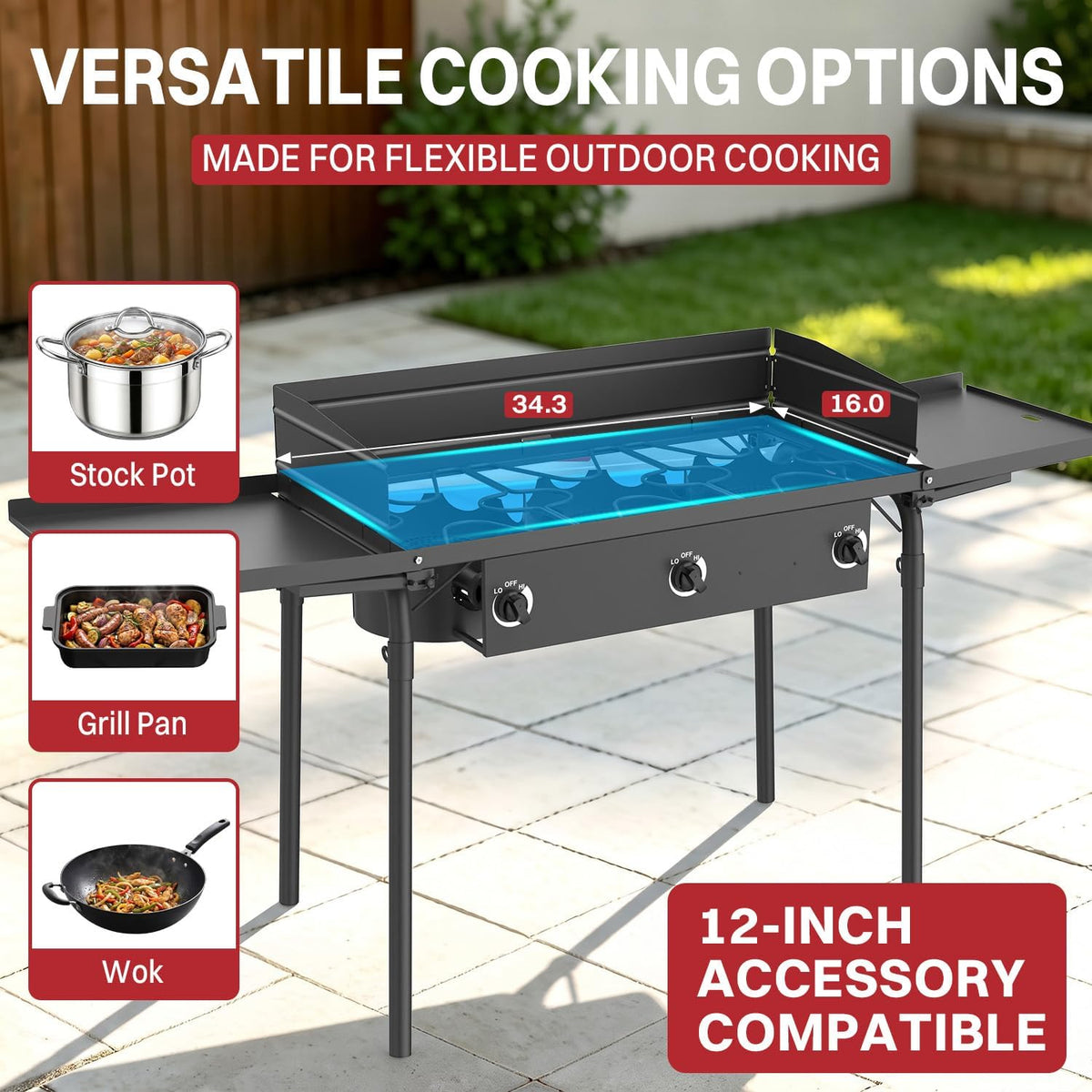 3 Burner Propane Camp Stove | 225,000 BTU | High Pressure Gas Burners