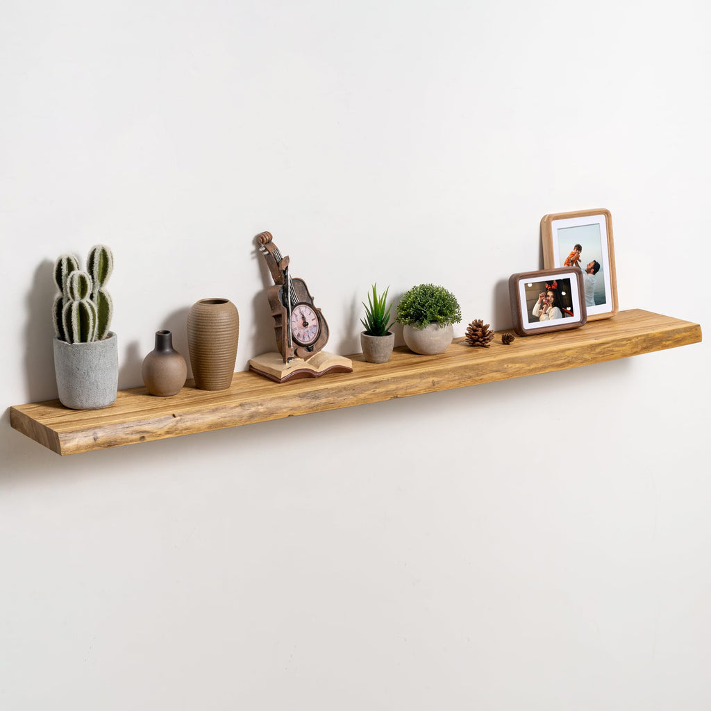 fuqing Live Edge Floating Shelves for Wall, 20 Inch Solid Elm Wood Shelves