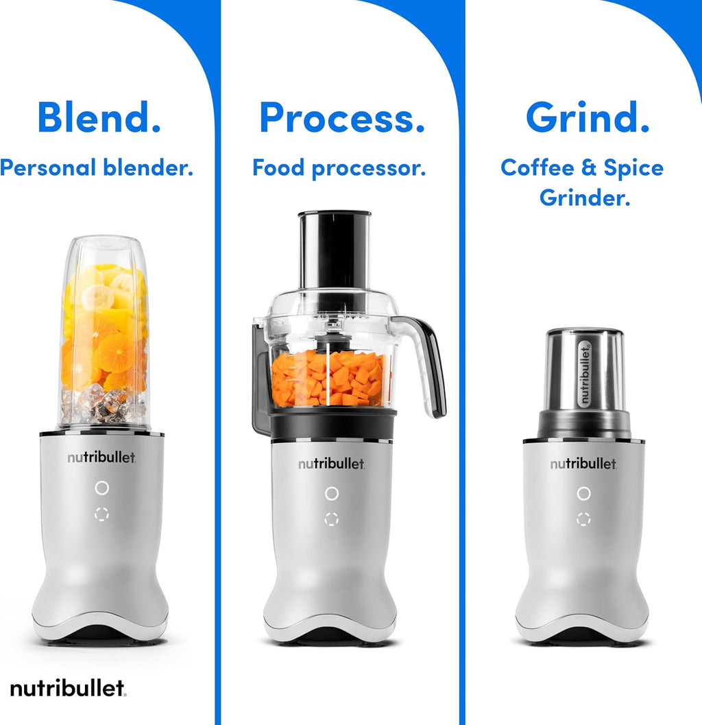 nutribullet Ultra Plus+ 3-1 Compact Kitchen System, 1200W Kitchen System with Blender, Food Processor, and Coffee and Spice Grinder, 32oz and 24oz Blending Cups, 2-Cup Food Processor, Pearl White