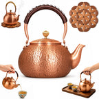 Handmade Copper Stovetop Teapot Kettle, Solid Copper Tea Kettle with Vintage Hammer Design, Thickened Household Boiling Teapot for Induction, Electric, Easy to Clean (A*1200ML)