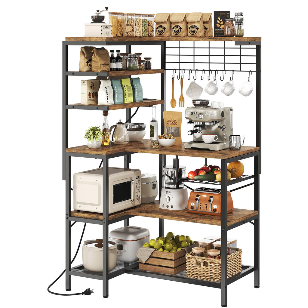 L-Shaped Bakers Rack with Power Outlets