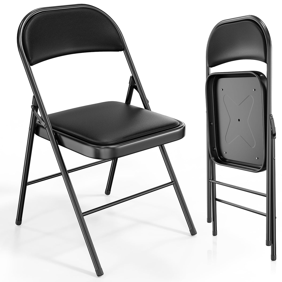 VINGLI 10 Pack Folding Chairs with Padded Seats, Metal Frame with Pu Leather Seat & Back, Capacity 350 lbs, Black