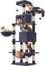 Feandrea Cat Tree, 81.1-Inch Large Cat Tower, Multi-Level Condo, Smoky Gray