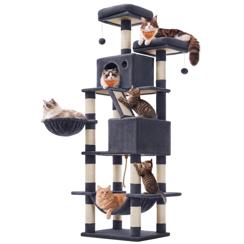 Feandrea Cat Tree, 81.1-Inch Large Cat Tower, Multi-Level Condo, Green