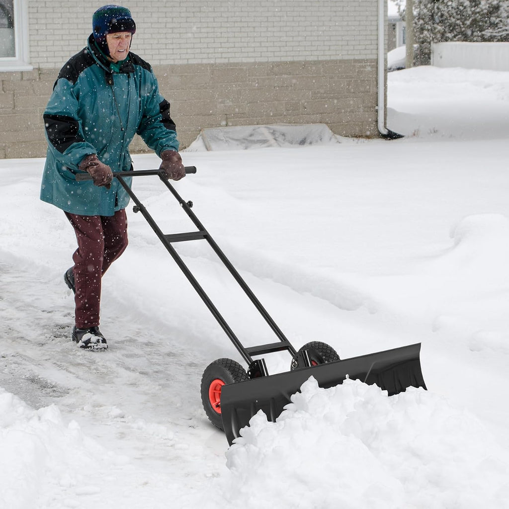 IRONMAX 36" Wide Snow Shovel for Driveway with Wheels, Black