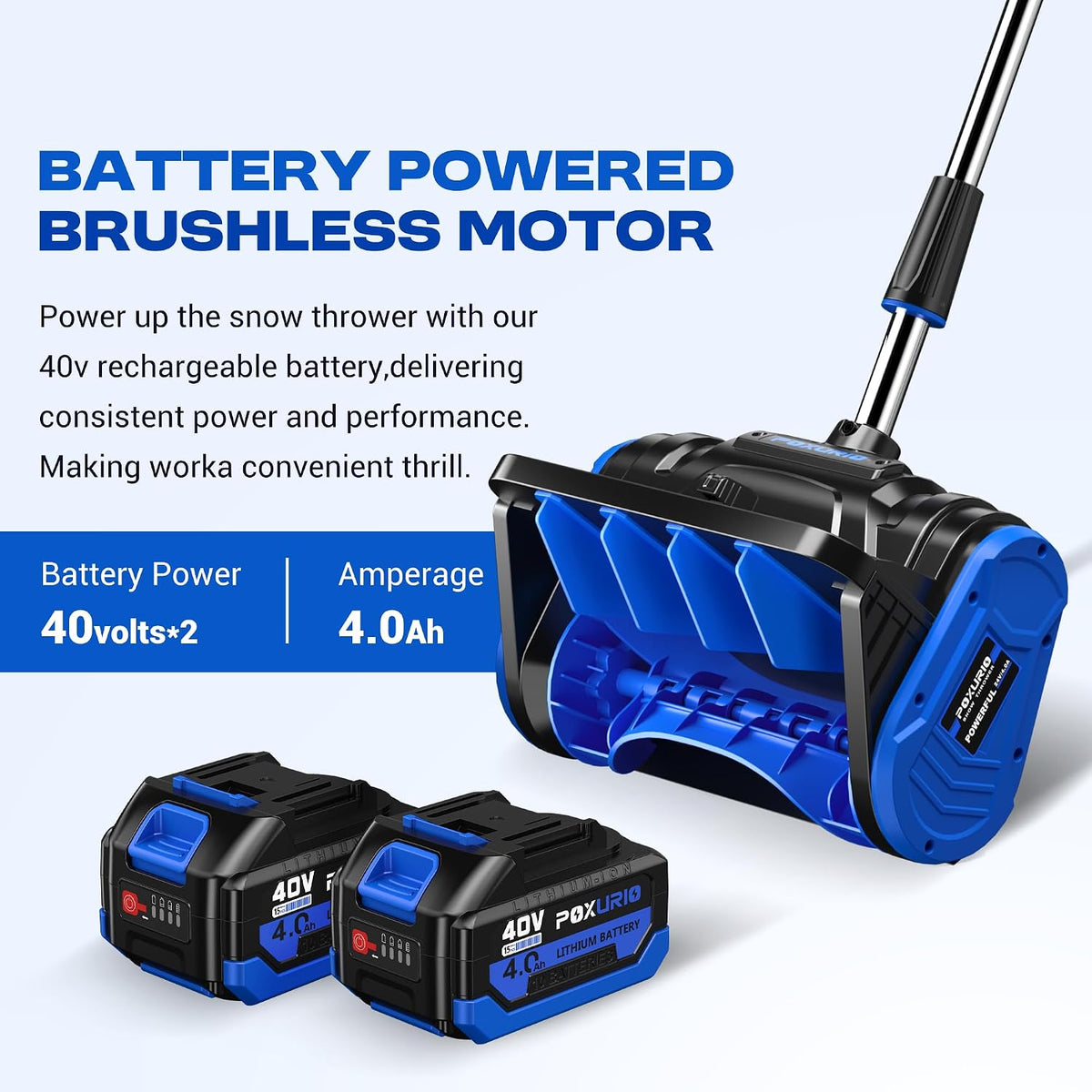 40V Electric Cordless Snow Shovel, 13 Inch Brushless Snow Blower with 2×4.0Ah Batteries & Fast Charger, 25FT Throw Distance Snow Shovel for Driveway, Patio, Deck, Walkway