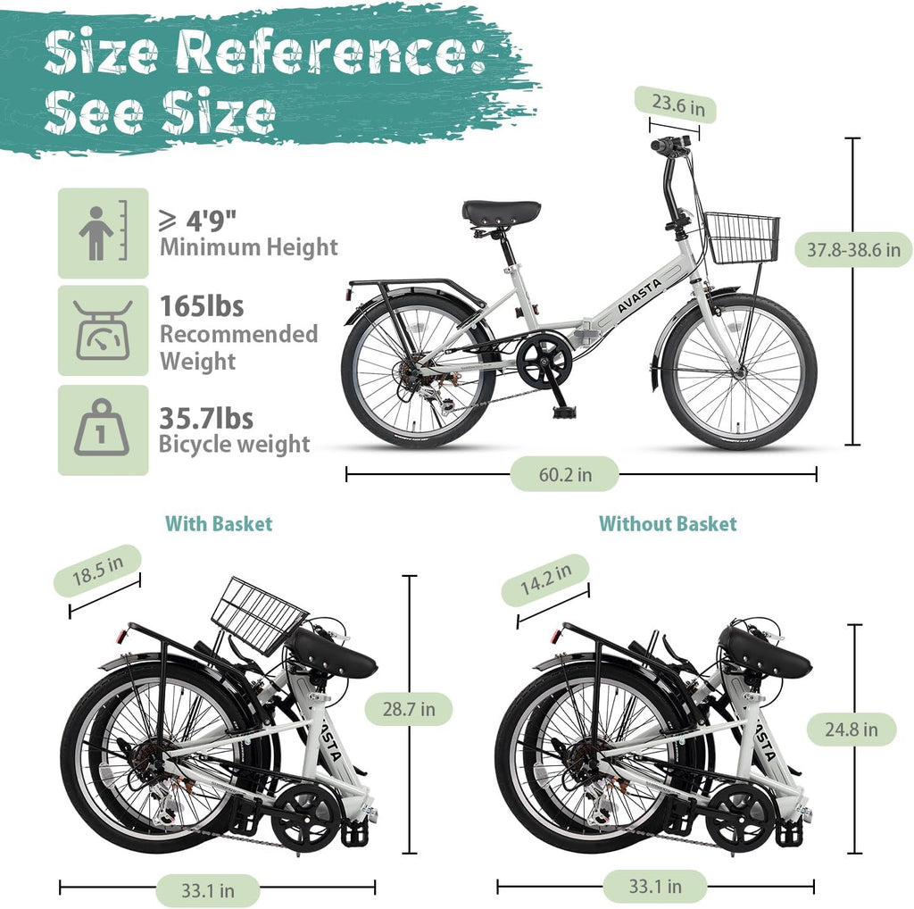 AVASTA Quartet Folding Bike, 20/24 Inch, 7-Speed, Dual Brakes