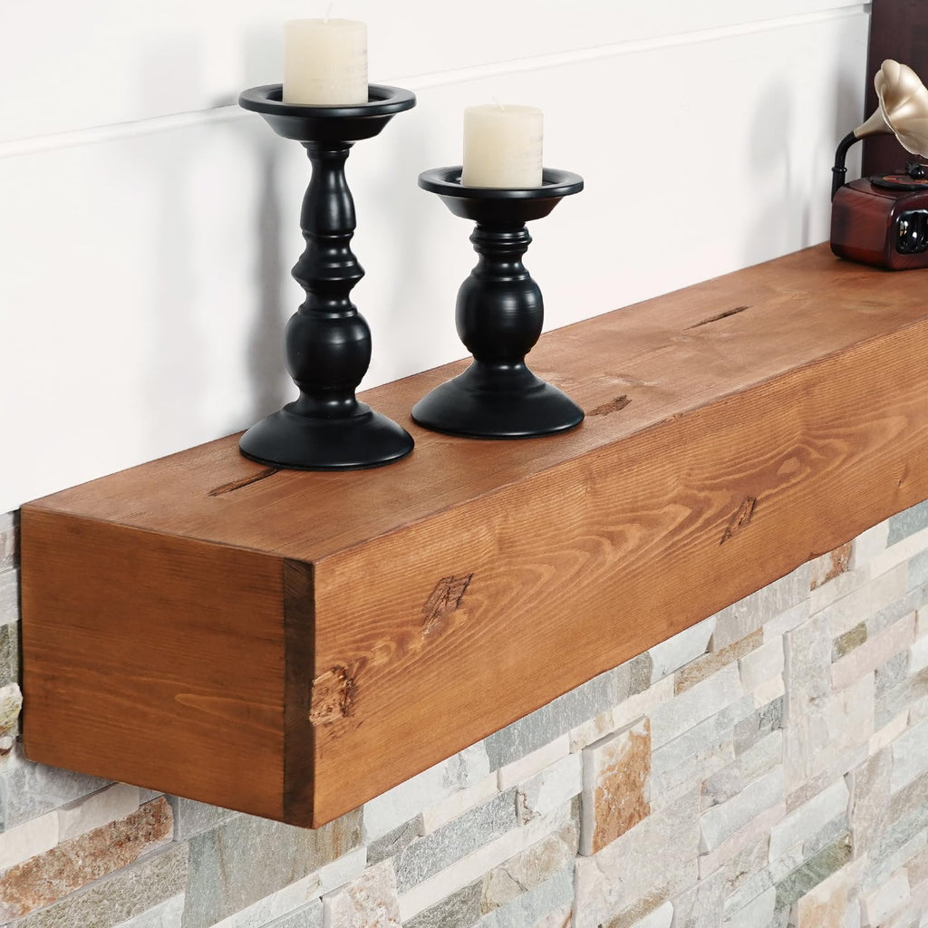 G GOOD GAIN 60'' Fireplace Mantel, 5'' Pine Wood Floating Shelf, DarkWalnut