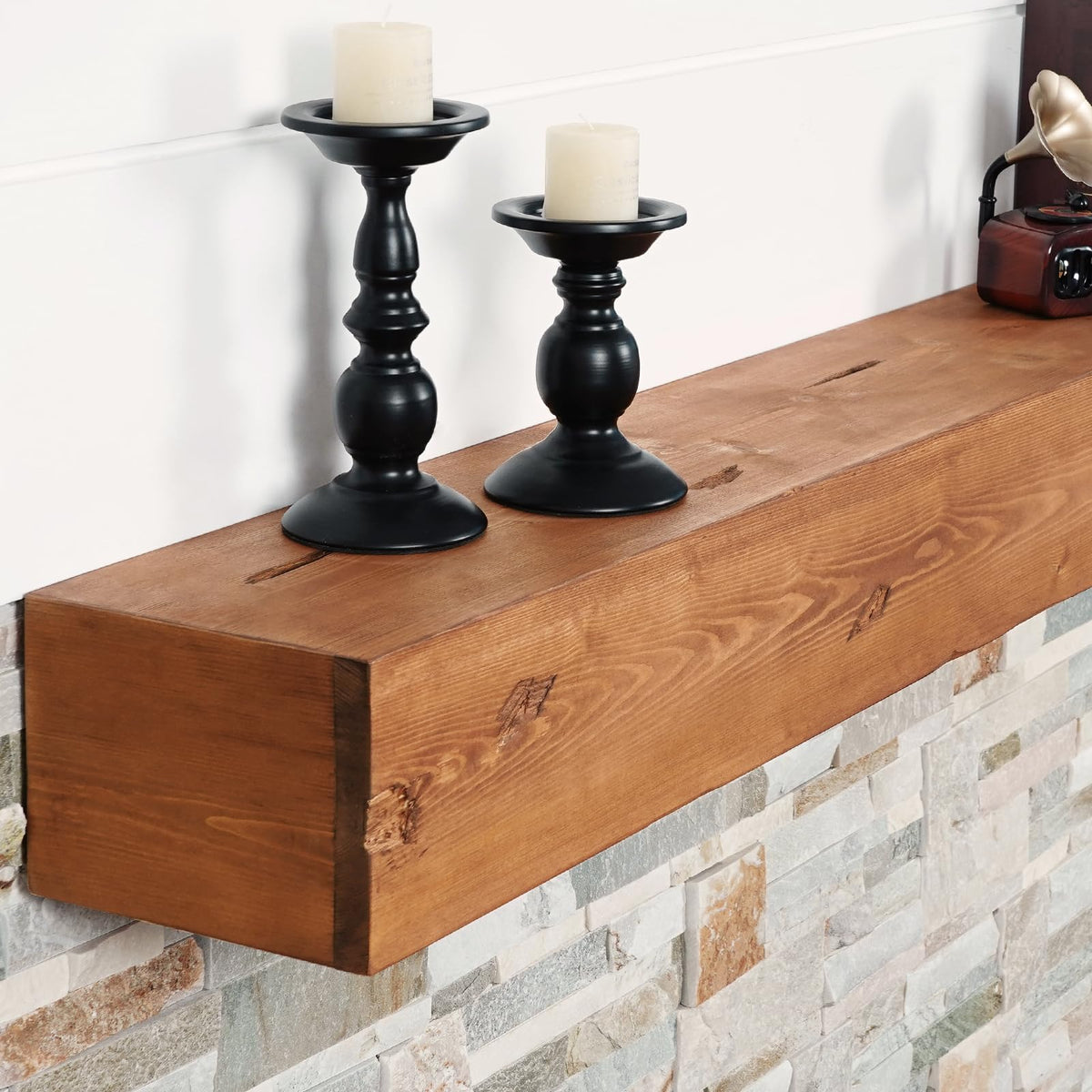 G GOOD GAIN 60'' Fireplace Mantel, 5'' Pine Wood Floating Shelf, DarkWalnut