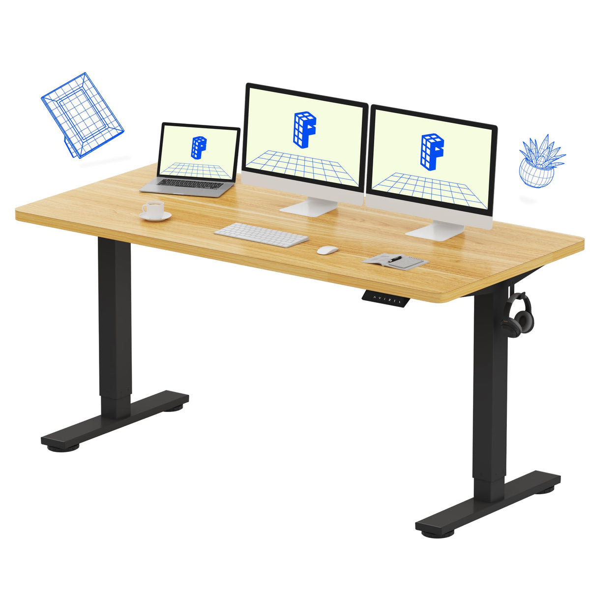 FLEXISPOT EN1 One-Piece Standing Desk, Electric Adjustable with 4 Memory Presets, 176 LBS Capacity, Stable & Quiet, Seamless Desktop for Home Office & Dual Monitors, 55"x28" White(White Frame)