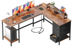 Korfile 59 inch L Shaped Computer Desk with Power Outlets, Black