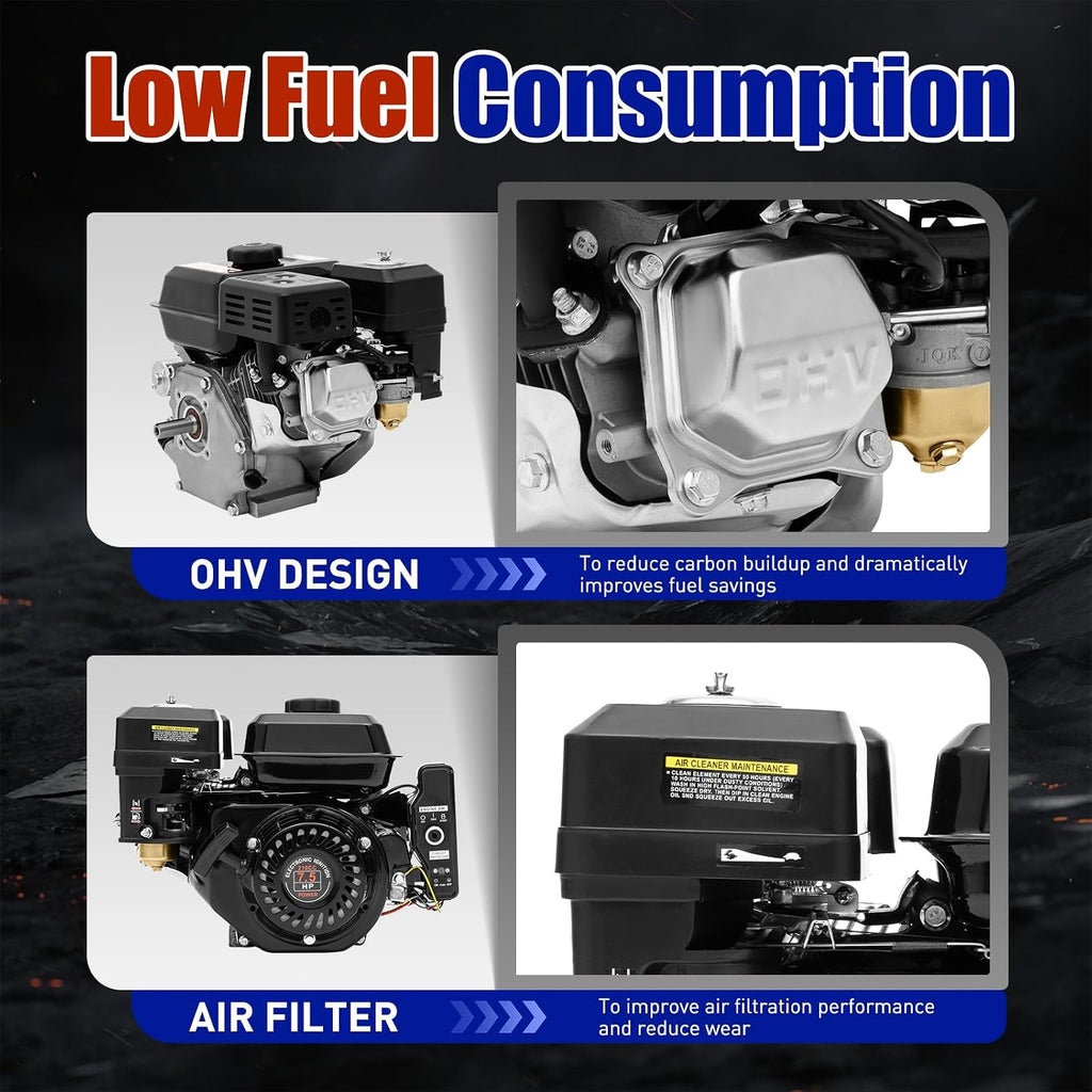 7.5HP Gas Engine, Single-Cylinder Gas Engine,4 Stroke 210CC Gas Motor with Air-Cooling, Portable Gas Engine for Go Cart, Mini Bike