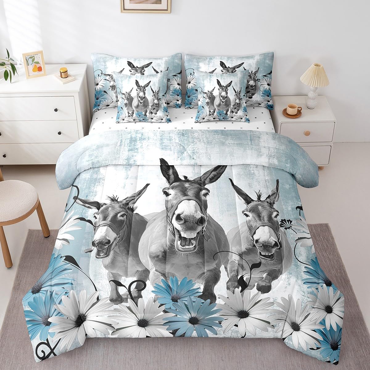 Erosebridal Brown Cow Print King Comforter Set 7 Piece, Simulated Black Cowhide Western Farmhouse Bedding Sets with Sheets, Rustic Highland Cow Skin Bed in a Bag with Fitted Flat Sheet, Pillowcases