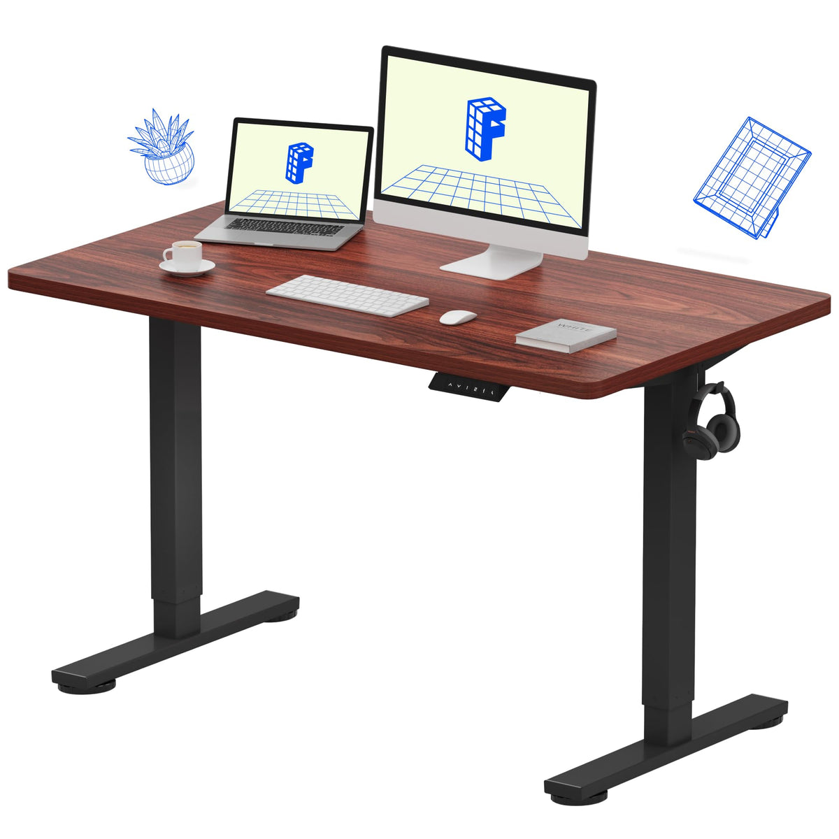FLEXISPOT EN1 One-Piece Standing Desk, Electric Adjustable with 4 Memory Presets, 176 LBS Capacity, Stable & Quiet, Seamless Desktop for Home Office & Dual Monitors, 48"x24" Black Walnut