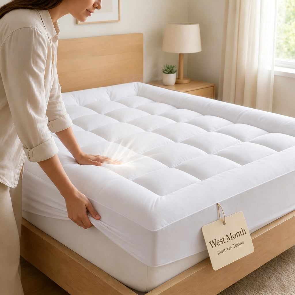 West Month Mattress Topper 1000gsm Premium Quilted, Mattress Cover with Deep Pocket Fits 8-21 Inch Mattresses, Breathable Fluffy Bed Topper for Soft Comfort (White,King)