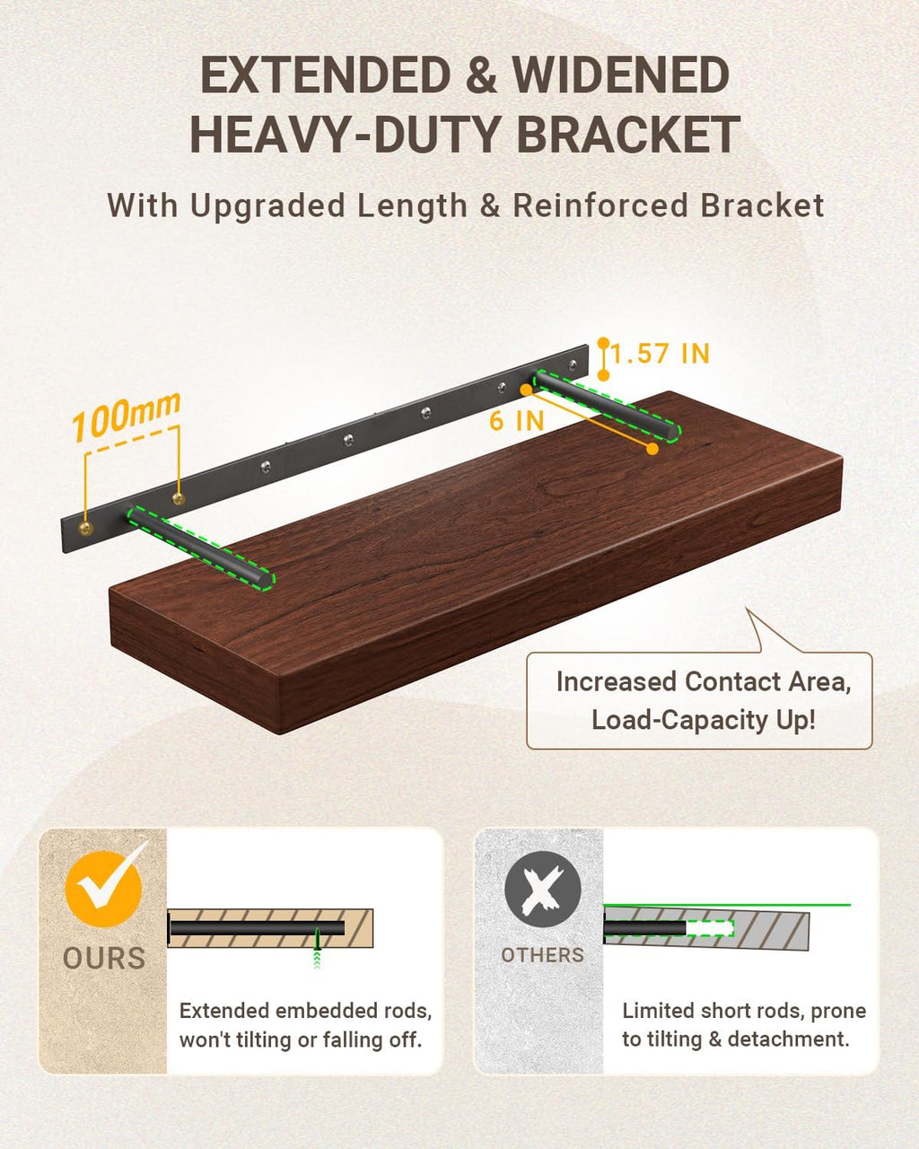 60 inch Long Walnut Floating Shelf for Wall, 8" D Fireplace Mantel