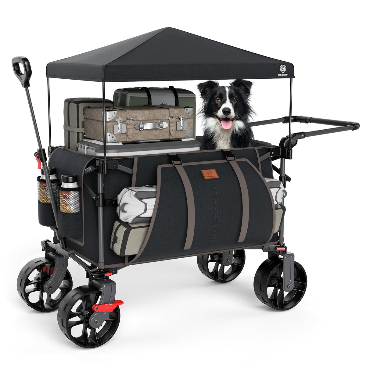 EVER ADVANCED Folding Push Wagon with Brakes, Portable Shopping Cart