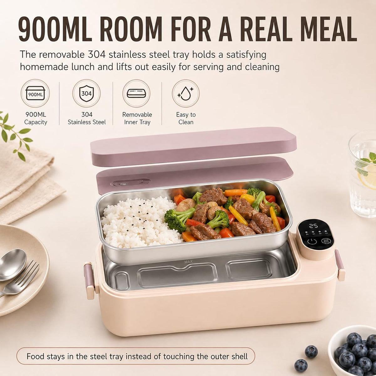 Portable Electric Lunch Box with Self-Heating, 304 SS (Mix, Rechargeable*2)