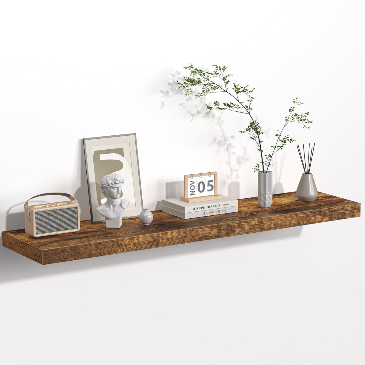 Fun Memories Floating Shelves - 2 Pack 12 Inch Rustic Wooden Wall Shelves - Extra Deeper & Thicker Wall Mounted Storage Shelf for Living Room, Kitchen, Farmhouse - 36" W x 12" D x 1.8" H - Brown