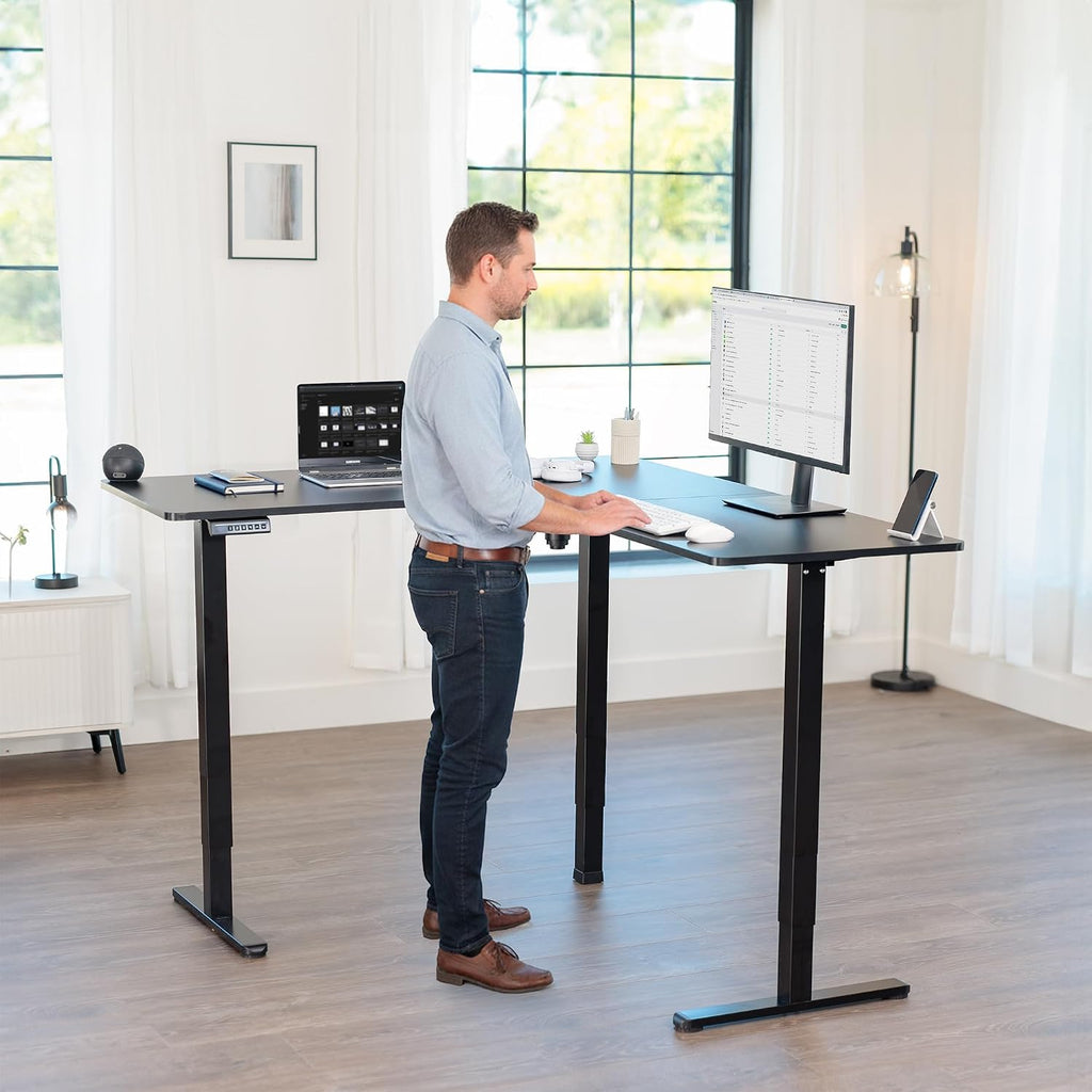 VIVO Black 63 x 55 in Corner Standing Desk, DESK-E3CTB