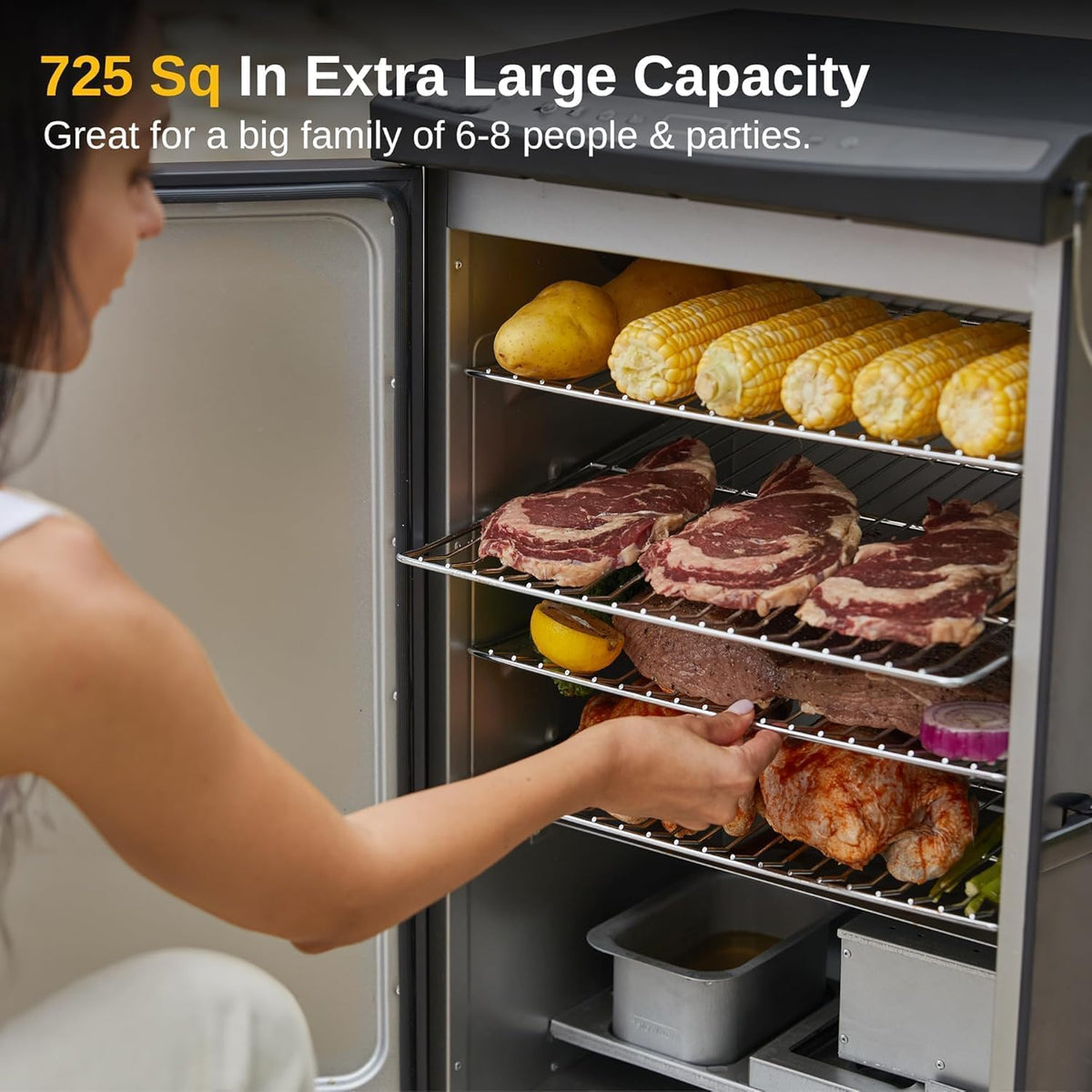 EAST OAK 30" Outdoor Electric Smoker with Side Chip Loader for up to 6x Longer on a Single Load, 725 sq in Large Cooking Area, Digital 12-Hr Timer & Easy-Rolling Wheels, Matte Black