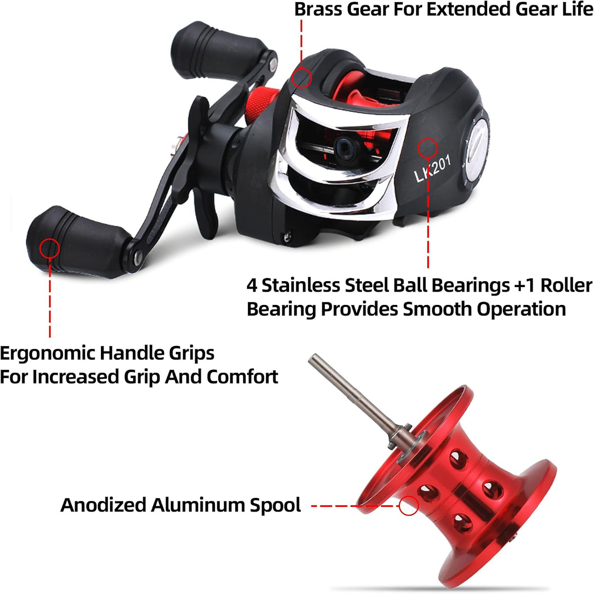 Kilitn Fishing Rod and Reel Combo, Baitcasting Combo Baitcast Reel 5 Foot Durable Fiberglass Telescopic Rod with Fishing Line Full Kits Comfortable Handle
