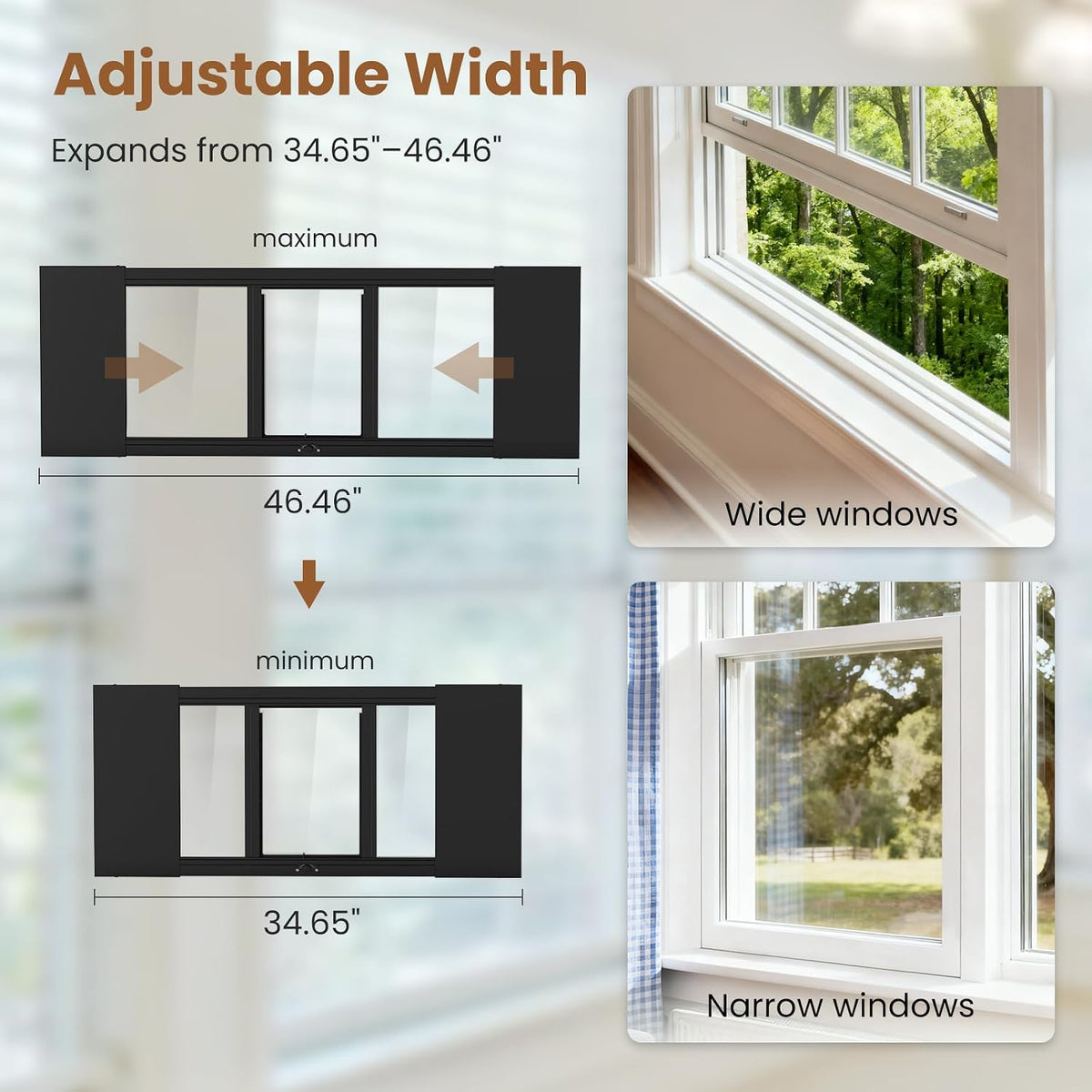 MOPHOTO Cat Door for Window, 34.65"-46.46" Width, 12.2" Height