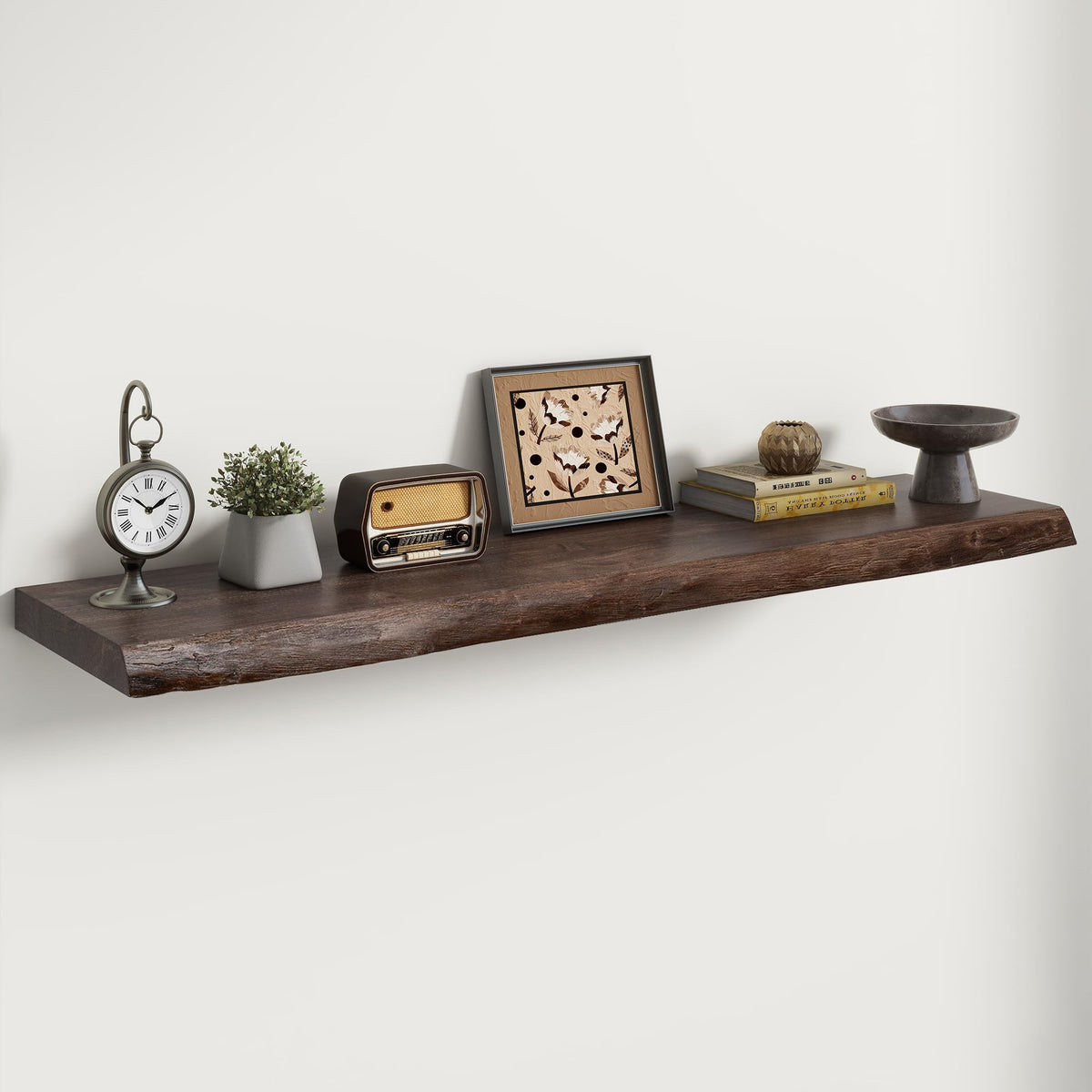 Live Edge Elm Floating Shelves - 24 In Rustic Solid Wood Shelves with Heavy-Duty Invisible Bracket, Wall-Mounted Wooden Shelf for Living Room, Bathroom, Kitchen Storage & Display, Set of 2, Natural