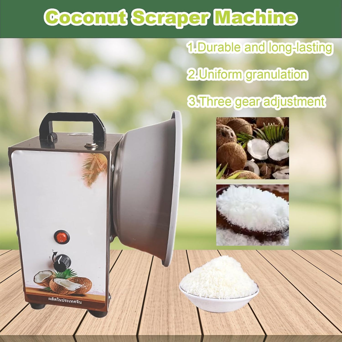 Coconut Scraper Grater, Coconut Processing Machine, 3 Speeds Adjustable, Commercial Electric Coconut Meat Removal Tool