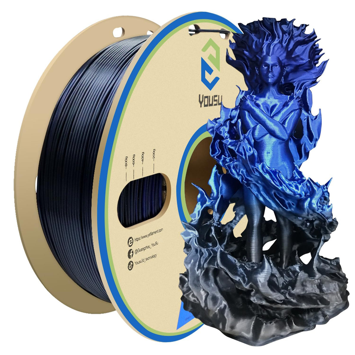 YOUSU 3D Printer Filament Silk PLA Filament Rainbow Color,1.75mm Tri Color PLA Filament 6kg Pack,1kg Spool.