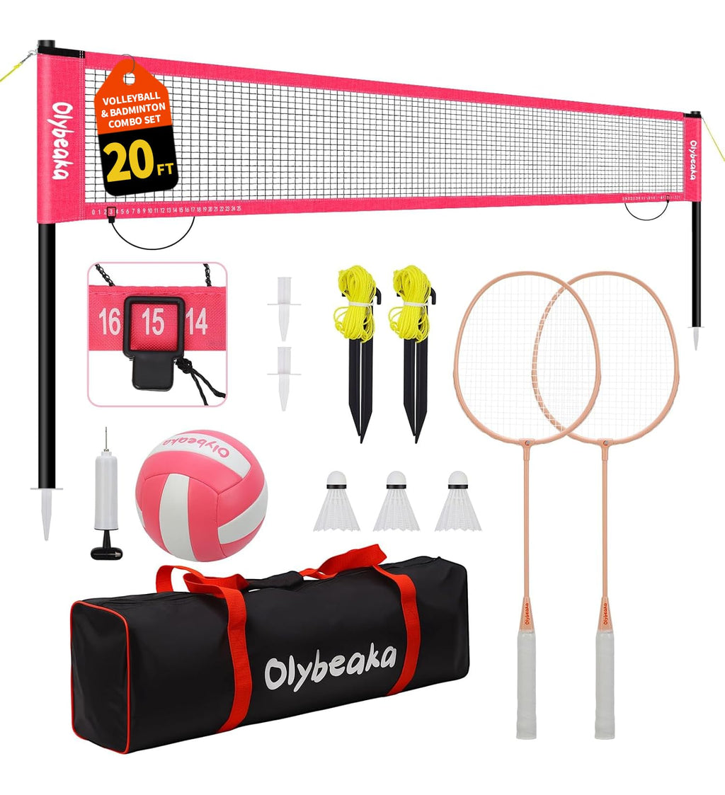 20ft Portable Outdoor Volleyball Badminton Combo Net Set