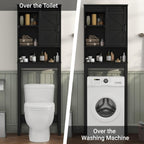 Over The Toilet Storage Cabinet, Bathroom Organizer with Adjustable Shelves and Anti-Tip Device, Space-Saving Storage Solution, Black