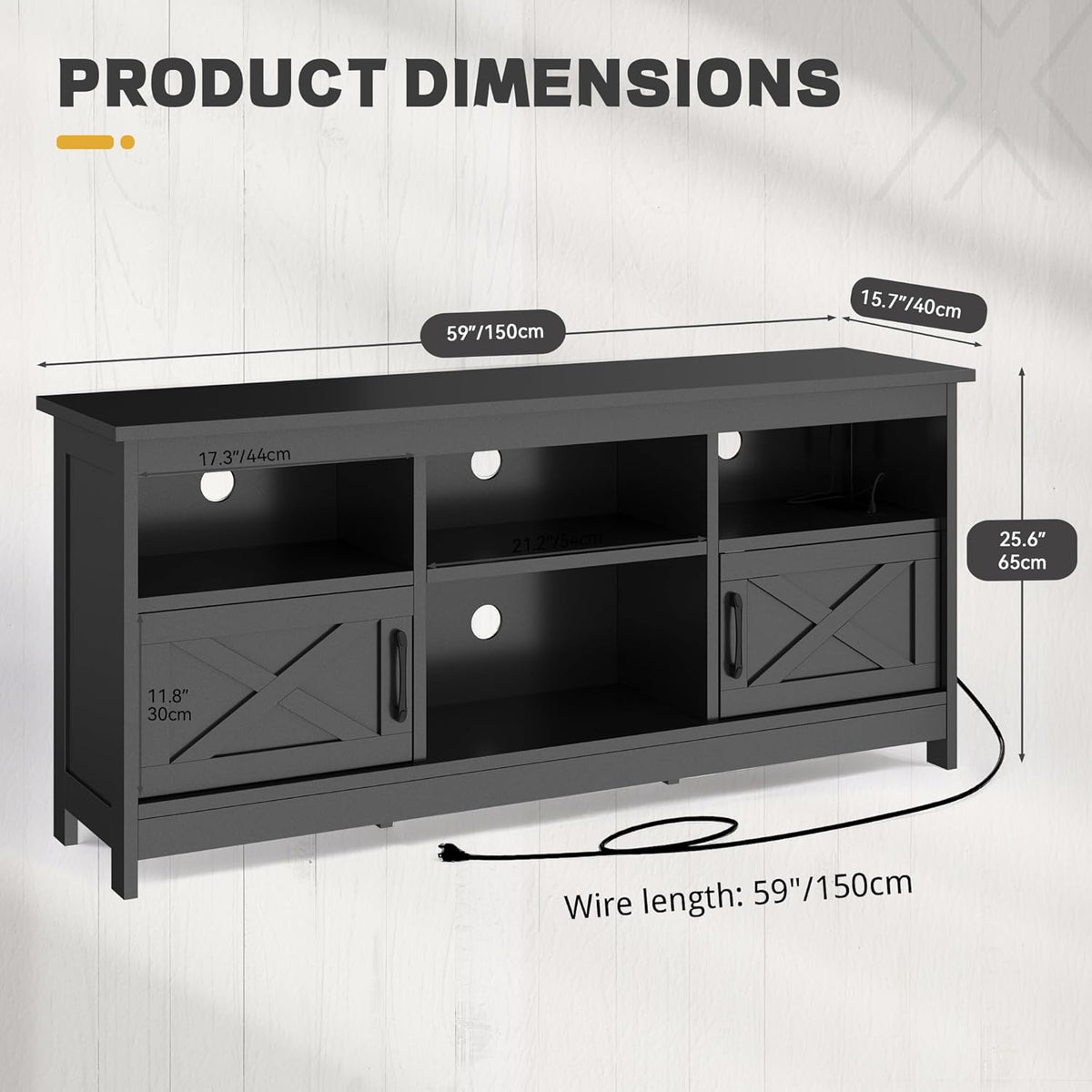 YITAHOME 59" TV Stand with Power Outlet & LED Light for 65 Inch TVs, Black