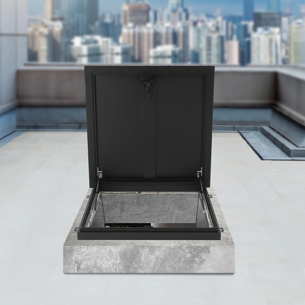 23.6" L X 23.6" W Aluminum Roof Access Hatch, Roof Security Door, Rooftop Hatch Cover Plate for Wellhead Lid, Cellar Cover (Black-23.6inch)