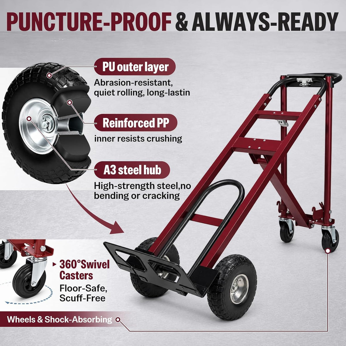 4in1 Heavy Duty Convertible Hand Truck, Alloy Steel Dolly Cart with Wheels