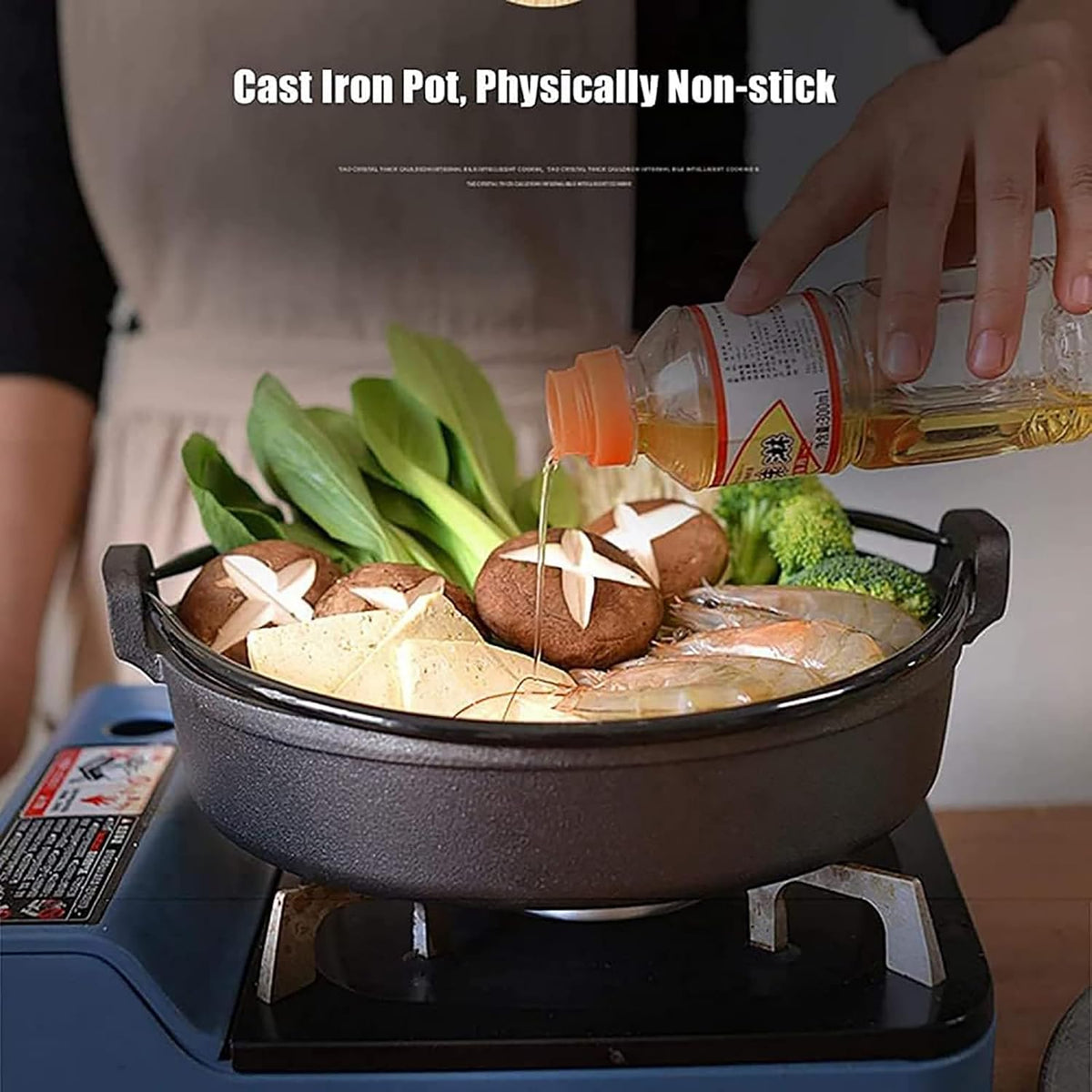 Japanese Cast Iron Sukiyaki Pan Iron Pot Shabu Shabu Nabe Hotpot Induction Cookware, Made in Japan for Camping Cooking, BBQ, Induction Cooker,30CM