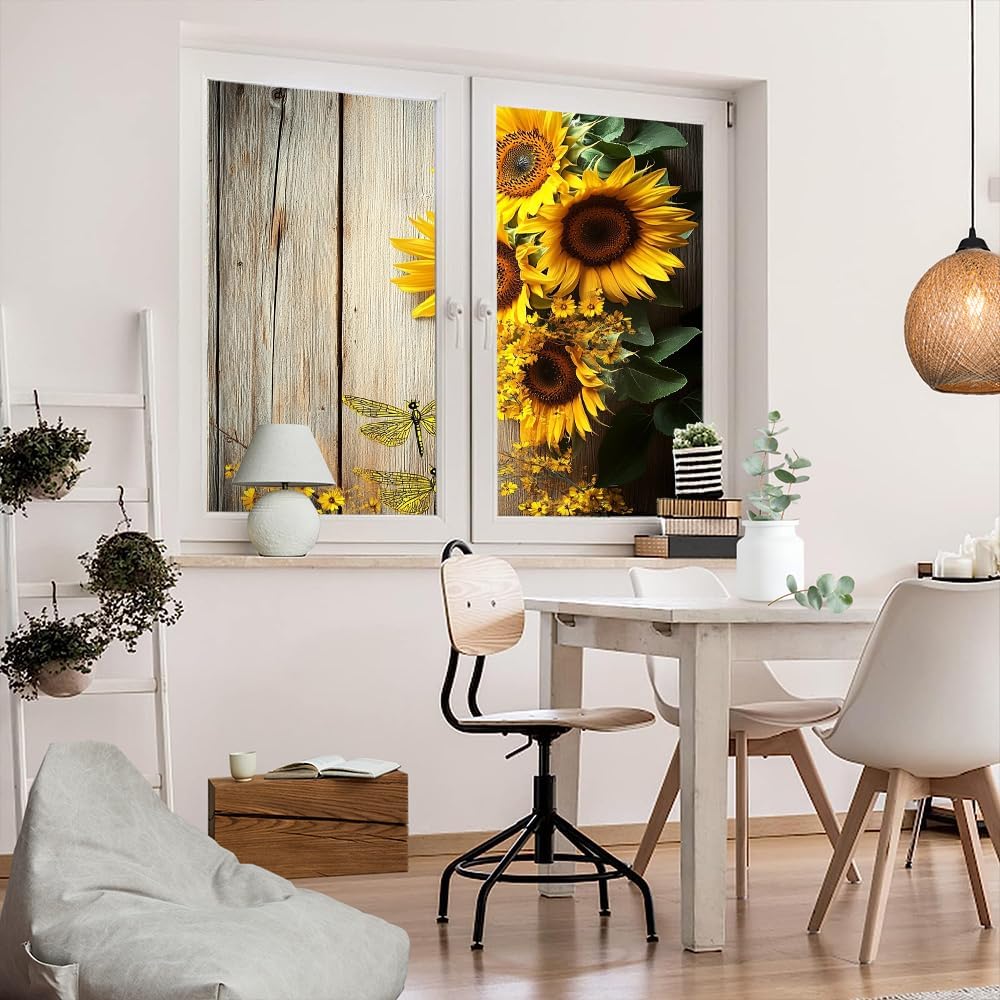 Modern Beautiful Sunflower Window Privacy Film 31.5Wx55.1L inch x 2pcs