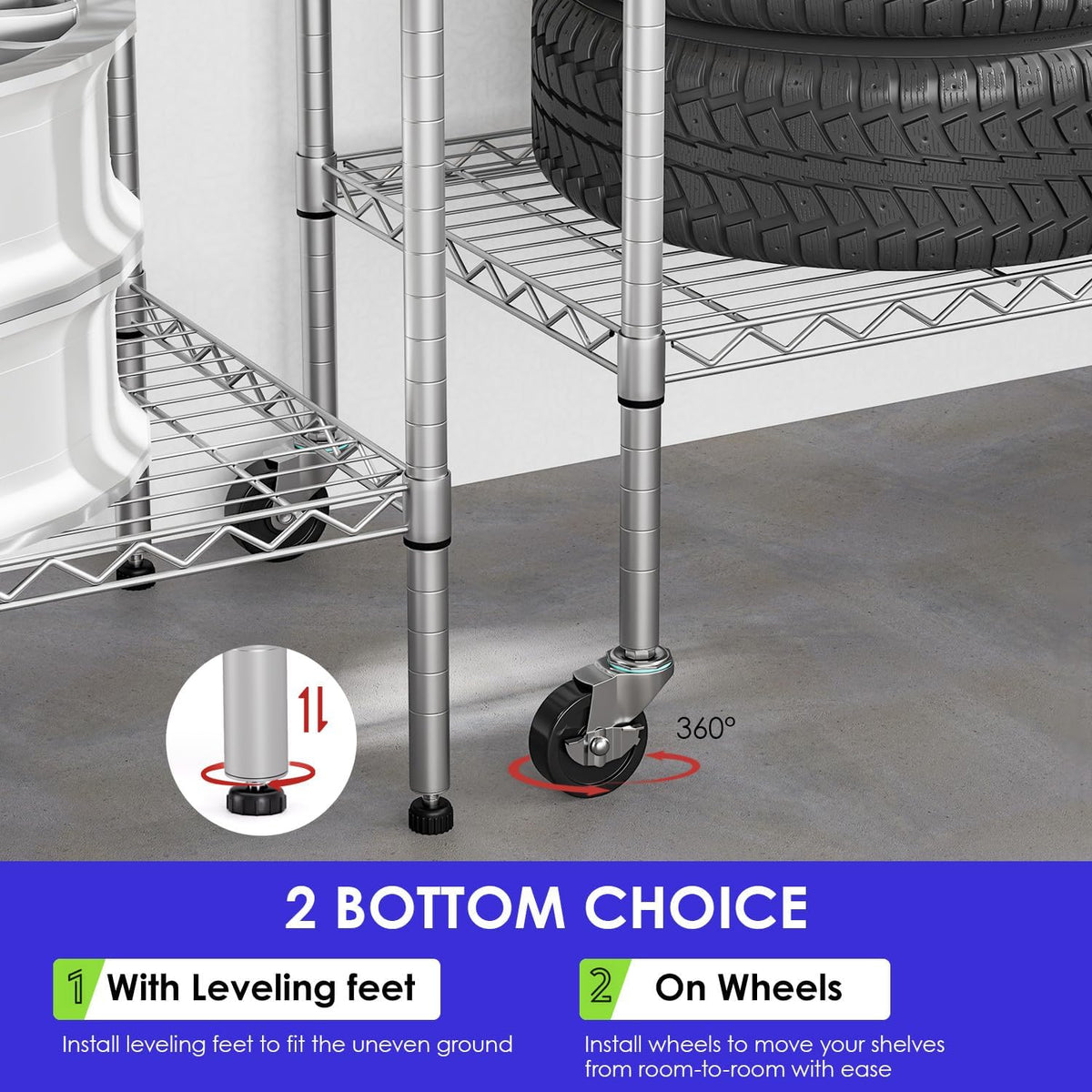 FDW | 6-Tier Wire Shelf with Wheels | 45" x 18" x 82" | Chrome