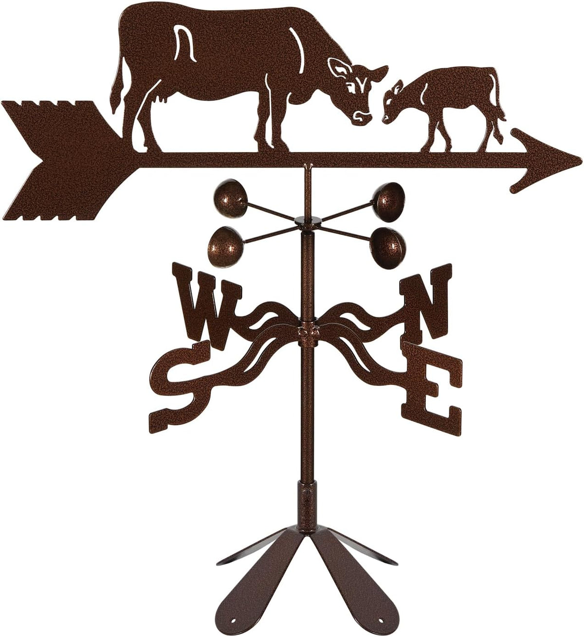 EZ Vane Steel Cow & Calf Weathervane with Wind Cups — 4-Sided Mount