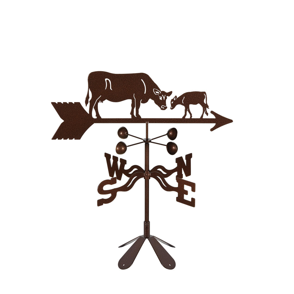 EZ Vane Steel Cow & Calf Weathervane with Wind Cups — 4-Sided Mount