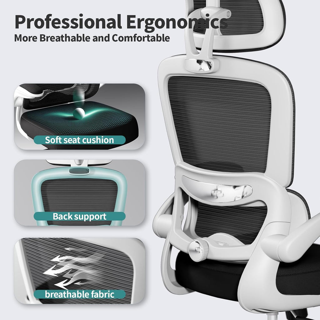 TRALT Office Chair Ergonomic Desk Chair with Lumbar Support Black White, 1