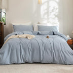 FOSSA Duvet Cover Set 100% Washed Cotton Linen Feel Queen