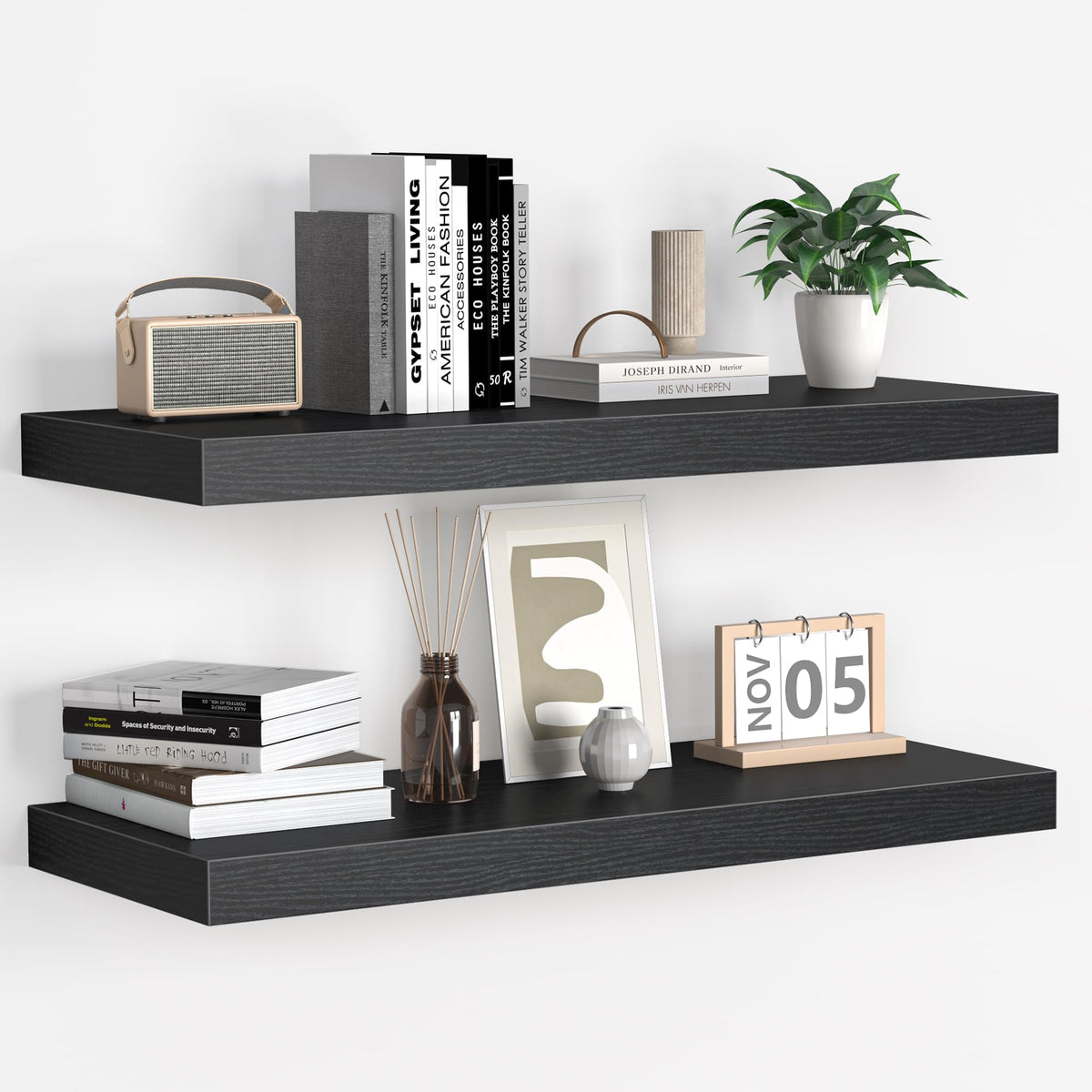 Fun Memories Floating Shelves - 2 Pack 12 Inch Rustic Wooden Wall Shelves - Extra Deeper & Thicker Wall Mounted Storage Shelf for Living Room, Kitchen, Farmhouse - 36" W x 12" D x 1.8" H - Brown