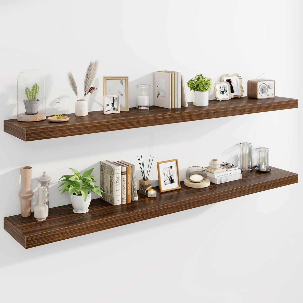 Marsmiles 55" Floating Shelves for Wall, Wooden Shelves with Invisible Brackets Set of 2, Rustic Farmhouse Wall Mounted Shelf for Kitchen Bathroom Living Room Study, White