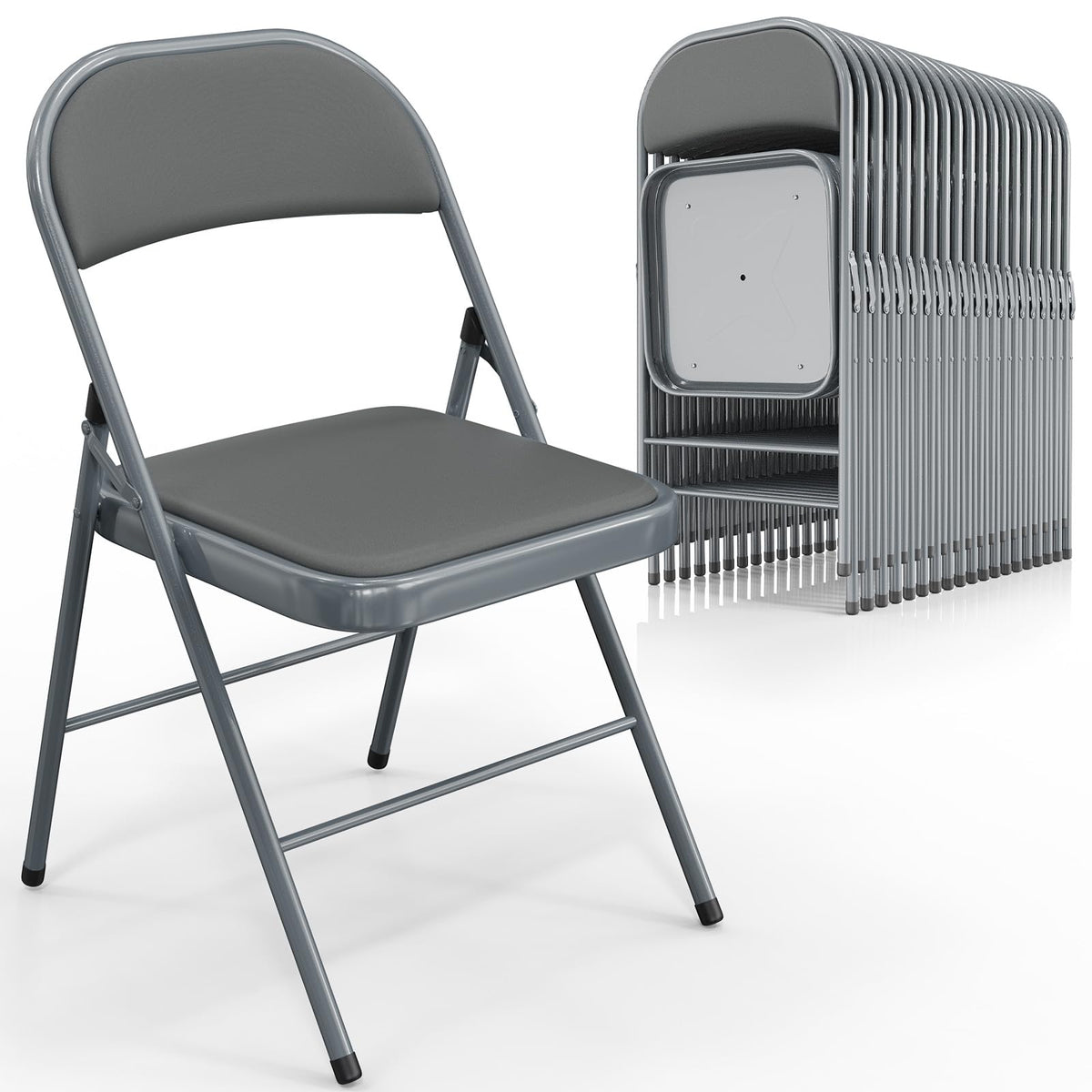 VINGLI 10 Pack Folding Chairs with Padded Seats, Metal Frame with Pu Leather Seat & Back, Capacity 350 lbs, Black