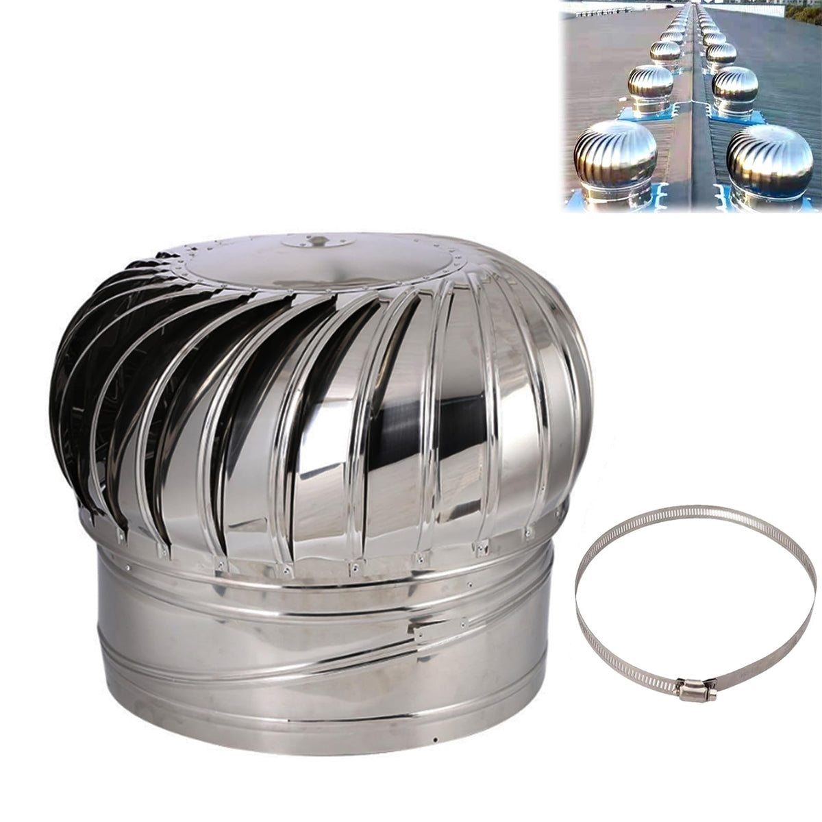 Chimney Rotating Ventilator Cap,Turbine Ventilator,304 Stainless Steel with Clamp Rotating Chimney Cowl Cap Fits Most Standard Chimney Pots Improves Indoor Air & Ventilation ,Silver,400mm/15.7in
