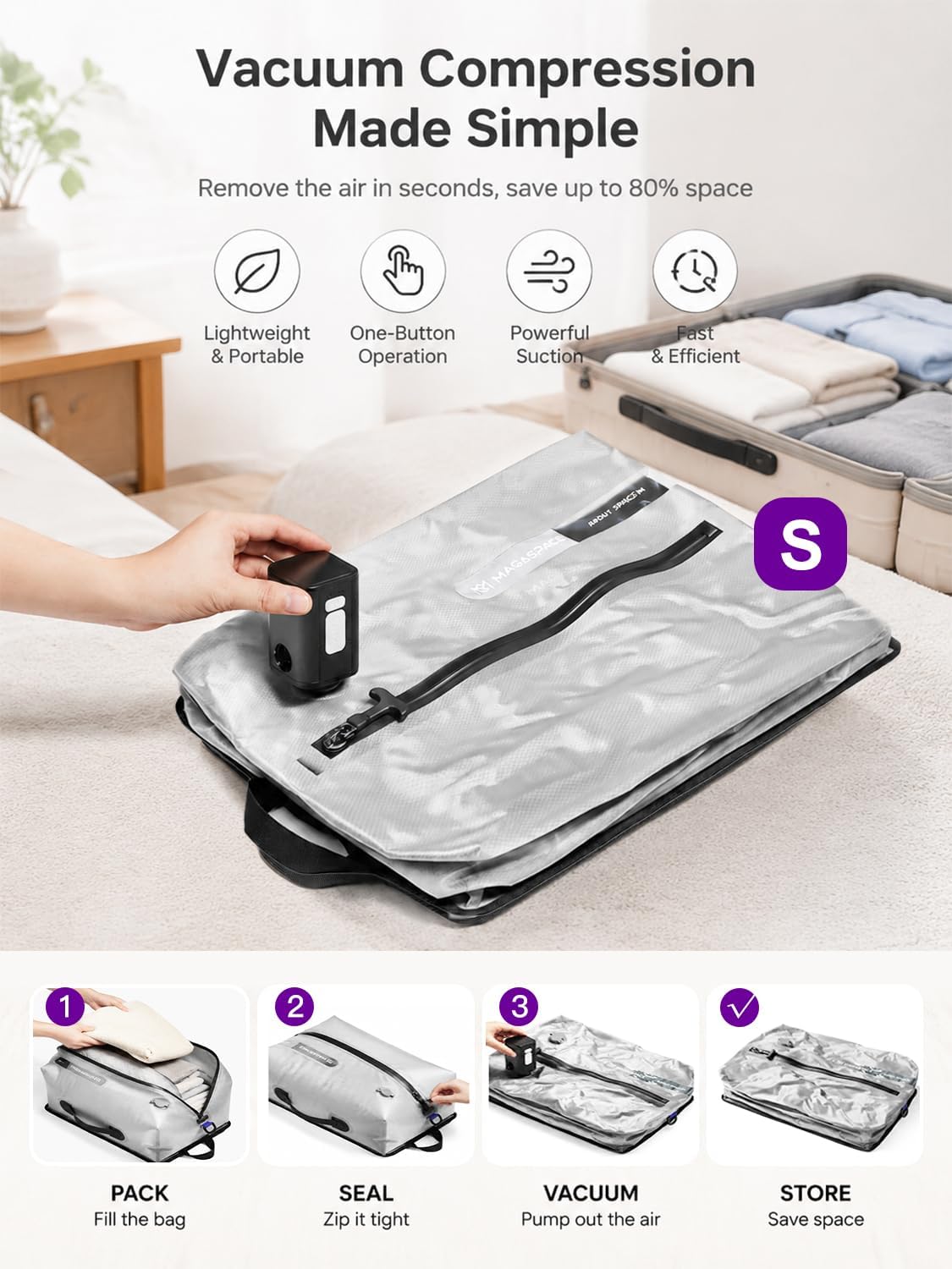 Vacuum Seal Bags for Travel with Pump, 21L Waterproof Compression Bags, Reusable Vacuum Storage Bags for Clothes, Travel Vacuum Kit Gift Set