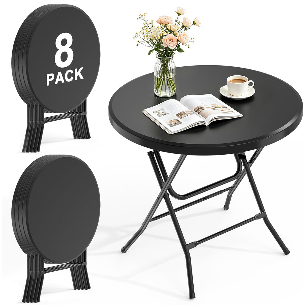 24" Round Folding Table, Plastic Bar Height Tables for Parties Black