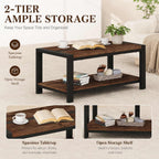 BON AUGURE Coffee Tables for Living Room, 2 Tier Storage Shelf, 43In Rustic