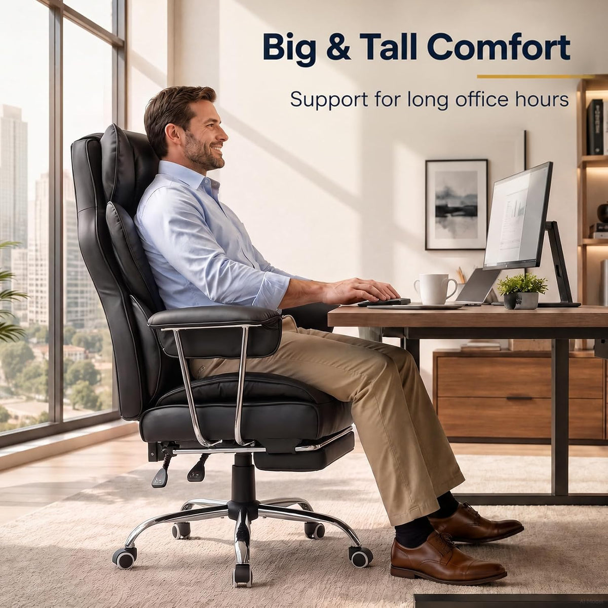 GTPLAYER Big&Tall Ergonomic Gaming Chair, Wide Spring Seat, Linkage Armrest,Earth BLK